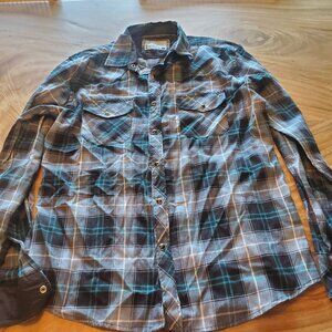 Outlander  Craft & Flow Size M Black White Ocean Plaid Western Long Sleeve Shirt